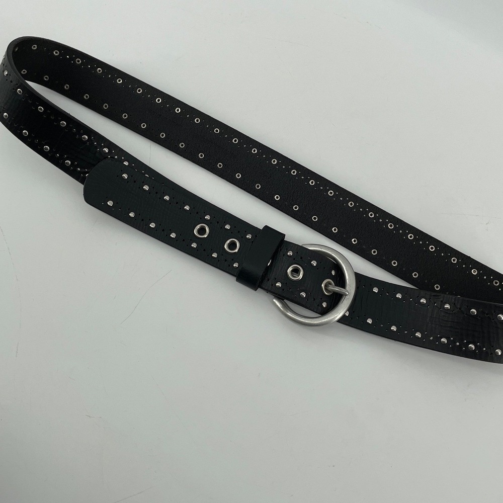 Studded Leather Belt Womens Large Black Silver Eyelet Punk Grunge Biker Goth Alt